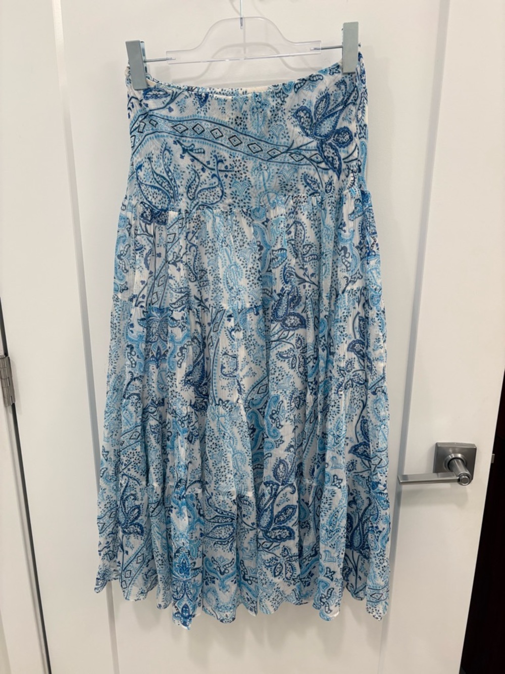 Lauren Ralph Lauren Blue Silk Chiffon Paisley Tiered Peasant Skirt Size SP - Picture 6 of 12